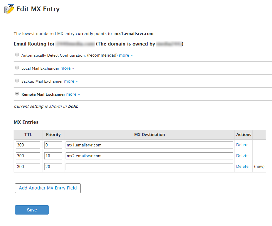 Cpanel - Edit MX